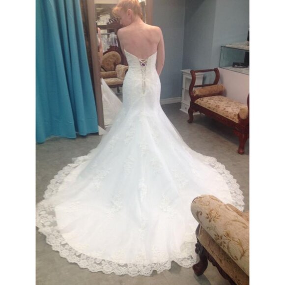 USED SAMPLE Fit & Flare Sexy Lace Wedding Dress Romantic Mermaid Lace Corset - Picture 4 of 14